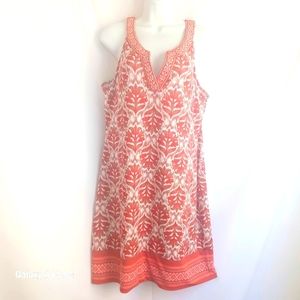 Magnolia Grace Women's Coral Alhambra Embroidered Trim Midi  Dress Sz L